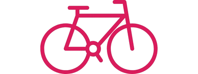 Simple pink outline of a bicycle on a white background.