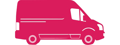 Solid pink silhouette of a compact van, side view.