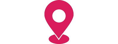 Pink map pin icon on a transparent background.