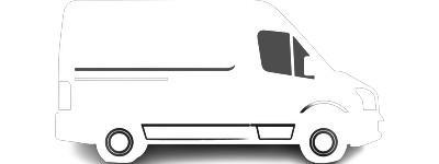 Silhouette of a white cargo van with black wheels on a plain background.